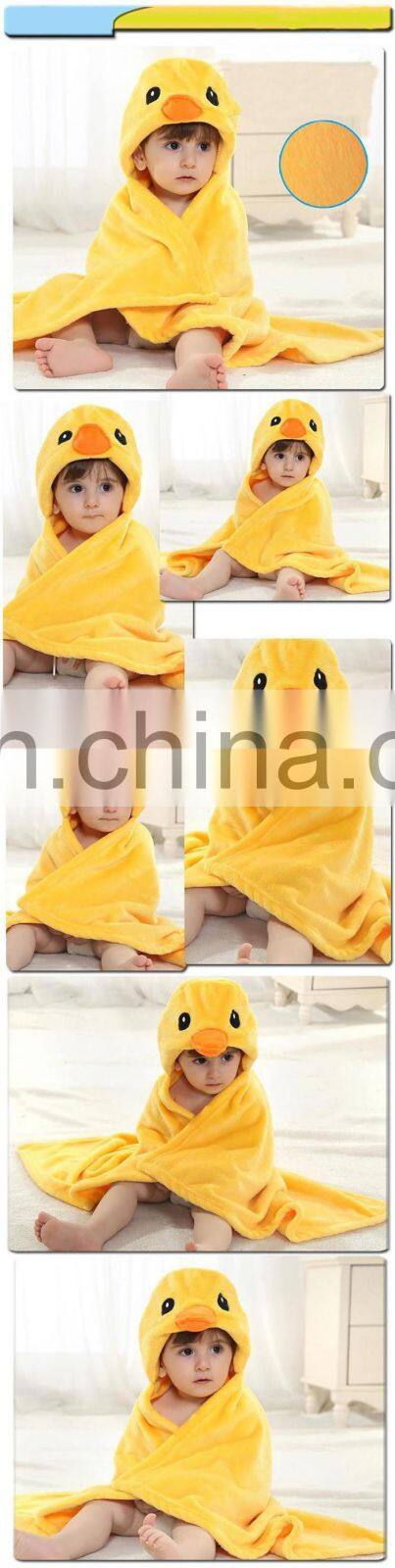 Hot selling cartoon animal yellow duck baby bath towel with hood