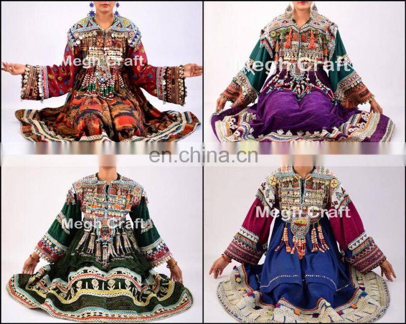 Vintage Afghani gypsy dress - Handmade beaded Tassels -Vintage bohemian full skirt - Kuchi Dress