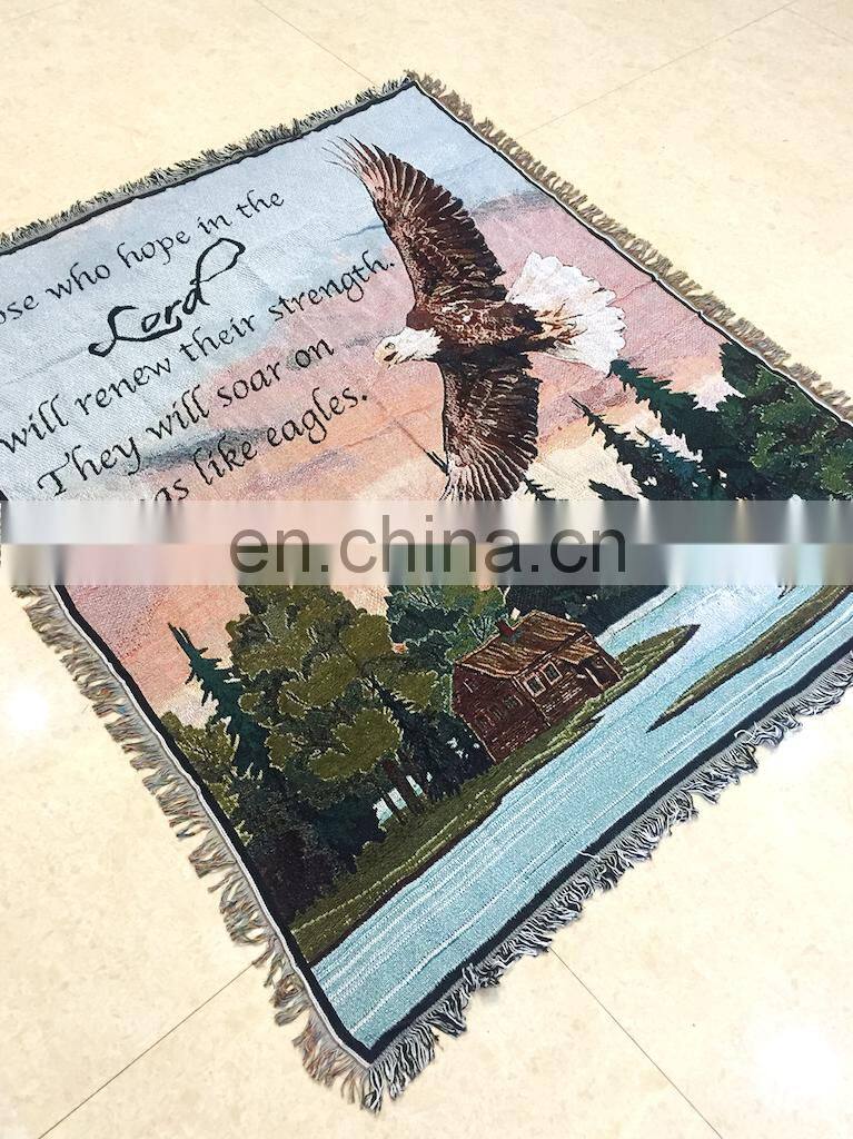 RAWHOUSE woven throw tapestry wall hanging sofa cover blanket with fringe jacquard woven blankets