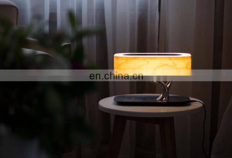 Home wooden smart led table desk lamp with wifi speaker, wireless charger