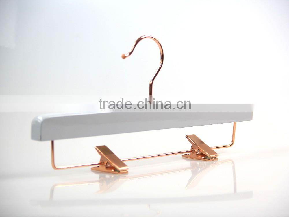 HA6927 white wooden coat hanger with rose gold pants wooden hanger