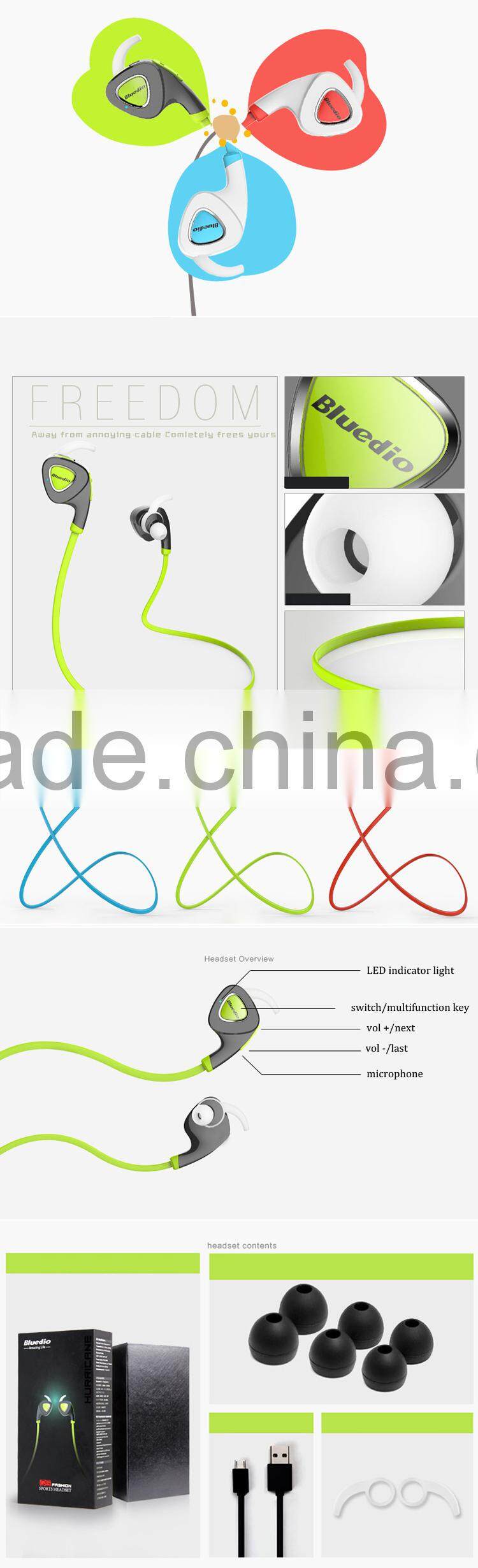 New Original Bluedio Q5 Bluetooth Stereo Earphone In Ear Earbud Support APP