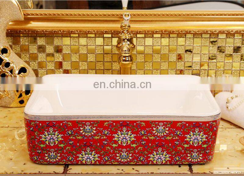 Luxury modern rectangular european style porcelain ceramic basin for hand washing