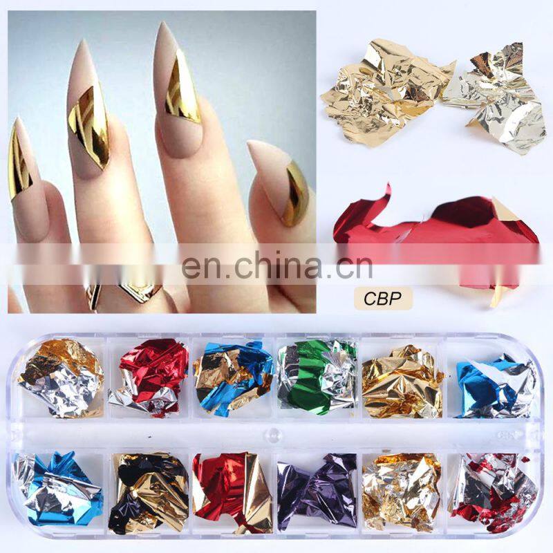 Hot Sell Nail Art Foils Sticker Metallic Gold Silver Color Nail Flakies 3D Nail Art Decorations