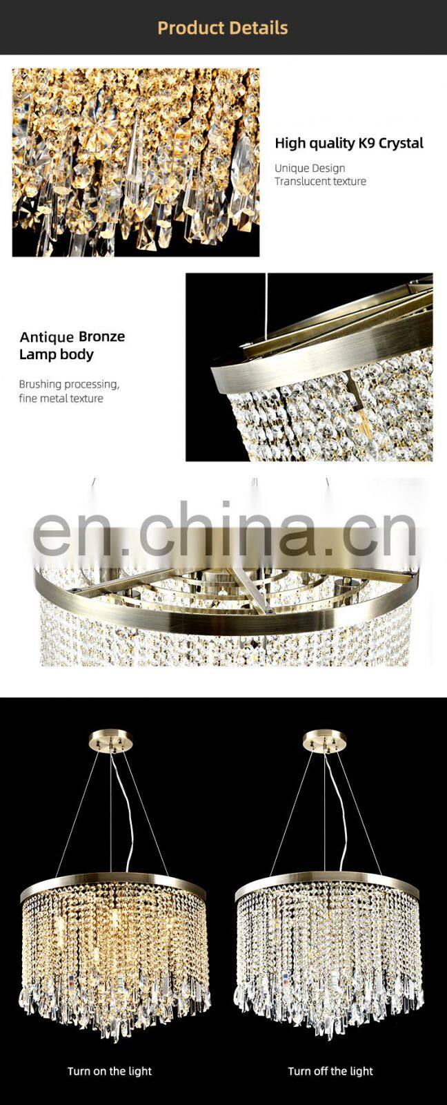 Modern Custom Luxury Hotel K9 Crystals Chandelier Large Round LED Pendants Lights Wedding Home Lighting