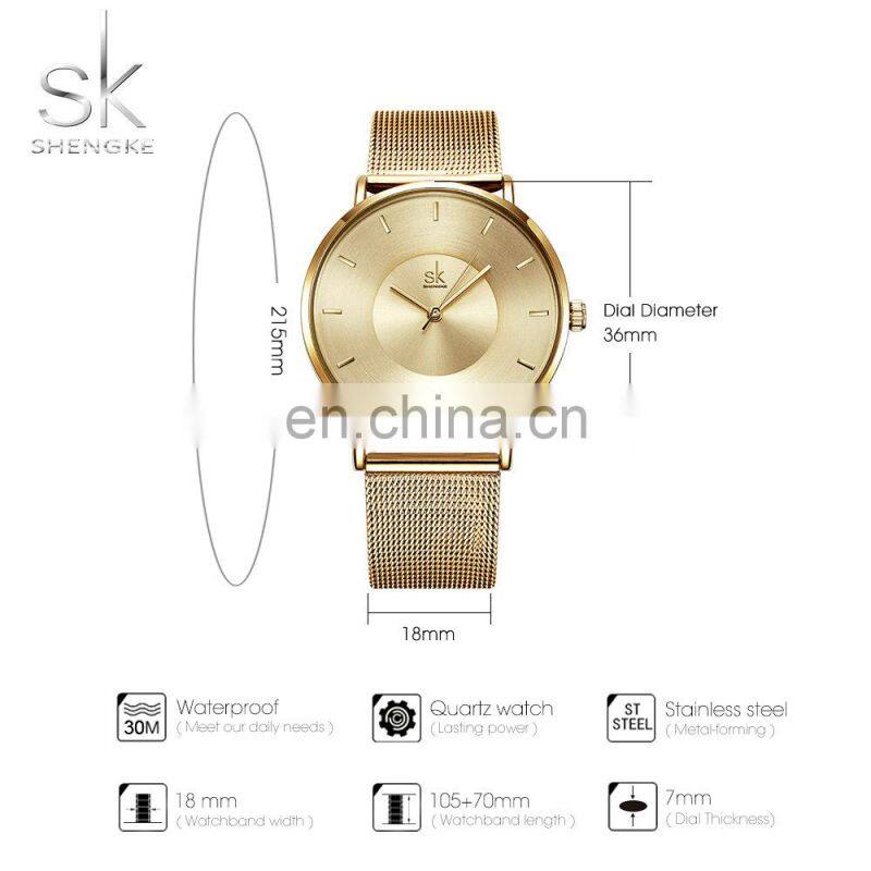 SHENGKE Bracelet Wrist Watch Set Golden Steel Mesh Band Watch Female Gift Box Set Gold Plated Watches & Bracelets&Bangles