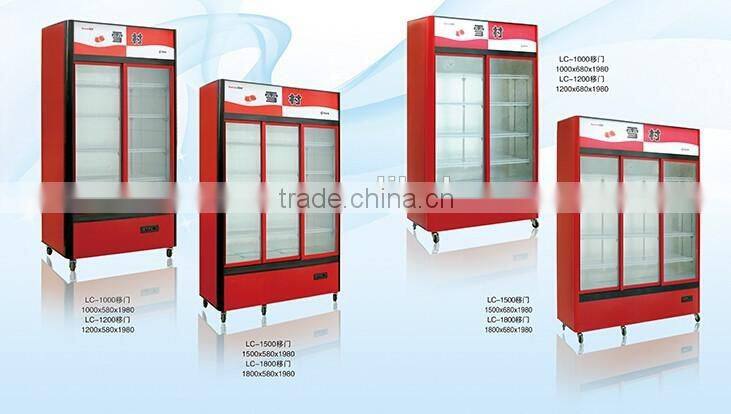 2 Glass sliding Door vertical display cooler-LC-1000 lower compressor
