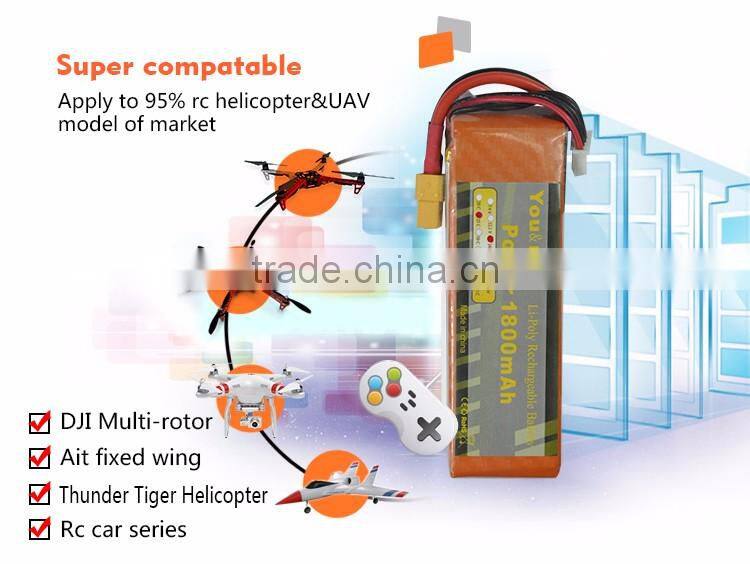 You&Me 4S 14.8V 1800mAh 25C Rechargeable Lithium Polymer Battery For Quadcopters RC Models