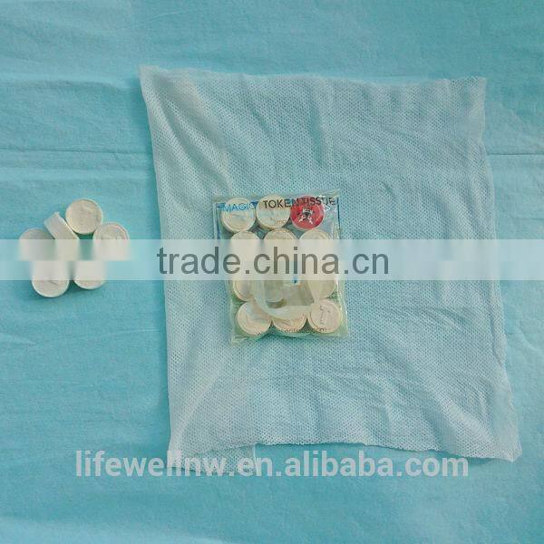 Disposable mini magic coin towel by nonwoven materials