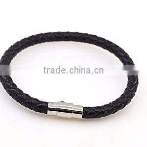 Customized Laser Engrave Logo Bio Magnetic Leather Bracelet Braided Mens Leather Bracelet