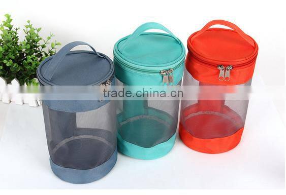 Hand cosmetic bag mesh drum shaped orangizer bag