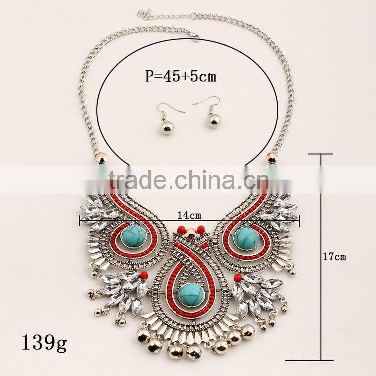 Women Jewelry Set Vintage Boho Turquoise Tassel Pendant Jewelry Sets