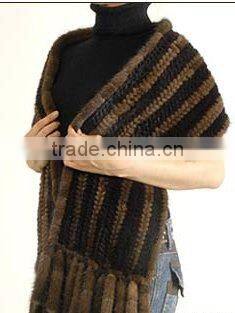 QD-LT8138 Fuzhuang Supplier Knitted Mink Fur Woman Shawl