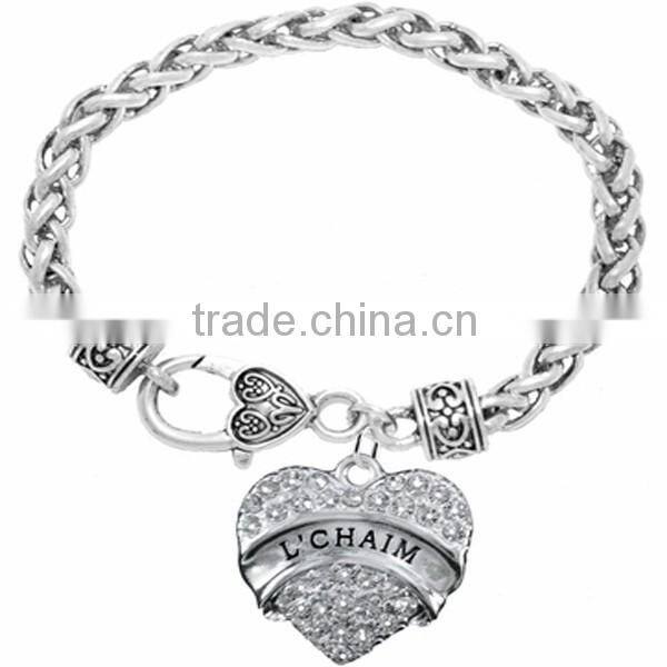 Genuine Austrian Clear Crystal "L'Chaim" Charm Chain Link Bracelet