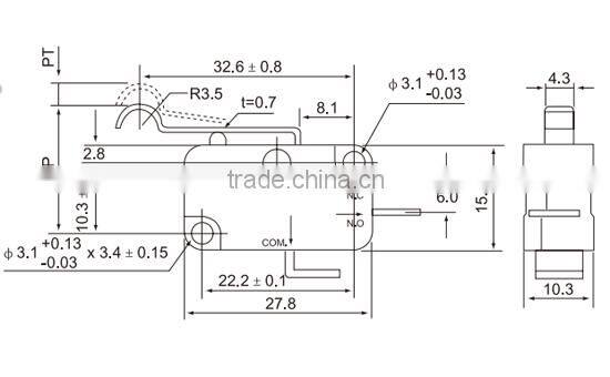 CNTD 187 Terminal Crank Type 3-Pin Momentary Plastic Micro Limit Switch CMV-106D