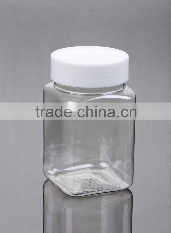 plastic square pet bottle for food with amber balck cap