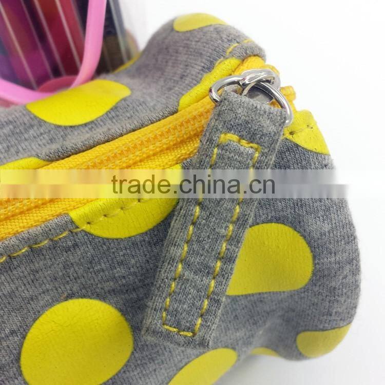 Spot printing round grey cotton fabric pencil case