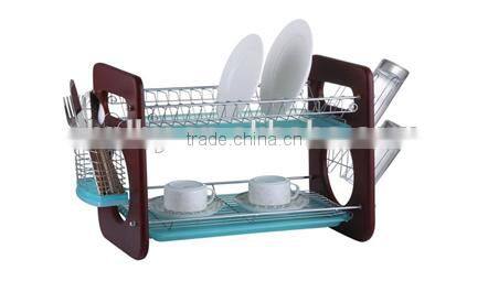 LBY factory manufactures wooden 2 tiers dish rack with tray and cutlery holder