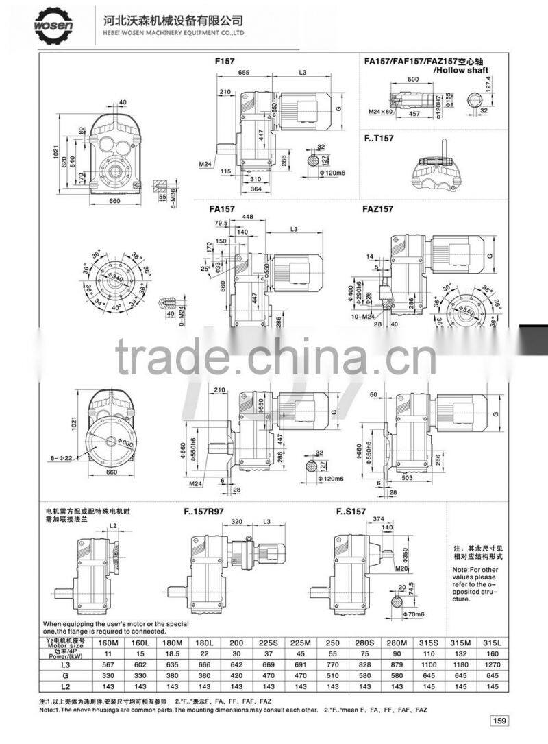 F157 FAF157 Ratio of 12.07~ 270.18 gear box motor helical gears hardened tooth surface modular one-piece gear speed reducer