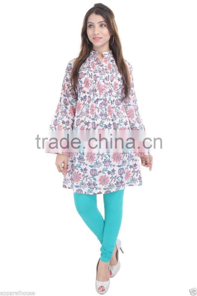 Women Hand Block Printed Kurtis Designer Tunic Top Blouse Fashionable Girls Dress