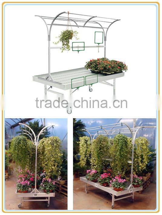 platform structure show bench with hanging shelf