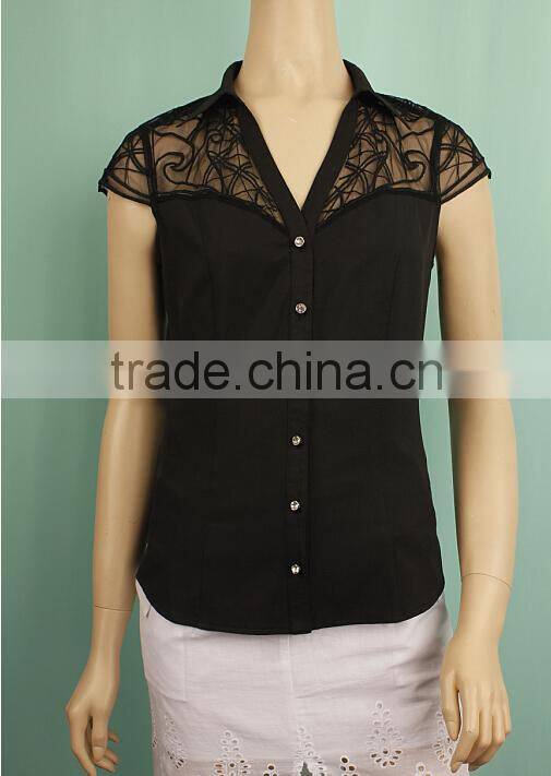 OEM service V neck summer short sleeve ladies work formal shirt YL05485169T