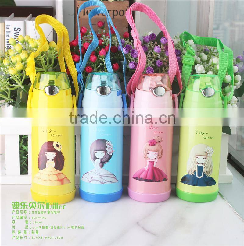Hot selling Cute cartoon vacuum flask with straw