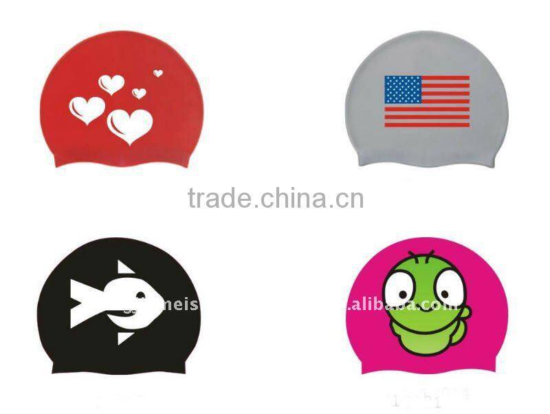 Hot sales! printing silicone swim cap ,funny silicone swimming cap