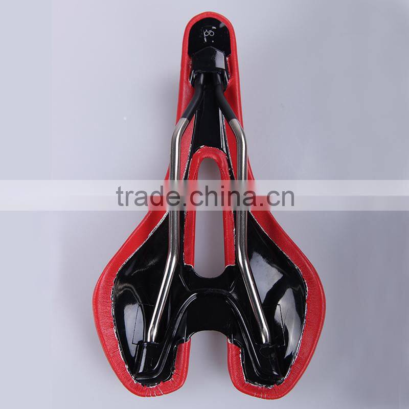 Red Bicycle Saddle Titanium base MTB leather mountain bikes saddle