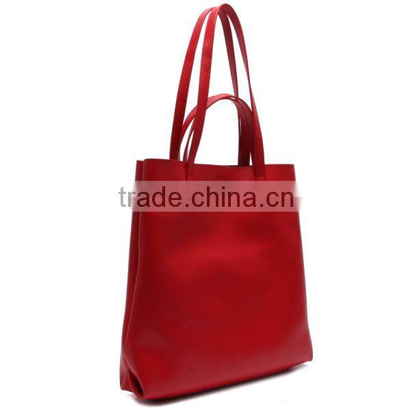 Adjustable strap length beach shopper bags ladies plain leather tote bag