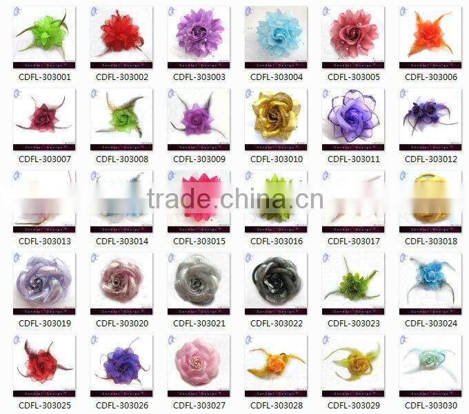 2013 New products creme feather flower for hair decorative flower