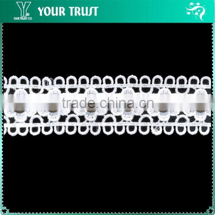 Two Row White Polyester Lace Rhodium Flat 10MM Metal Grommet Eyelet Trimming