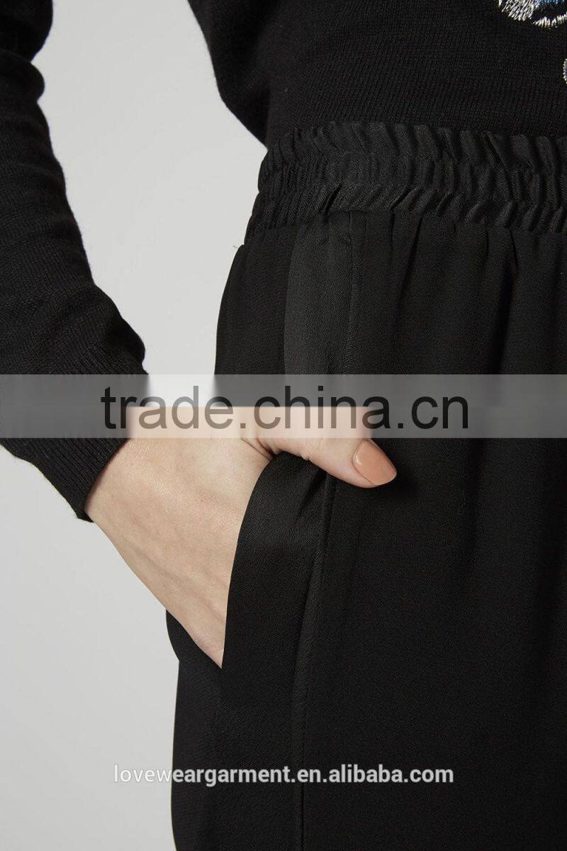Women fashion pocket black nylon loose sweat pants