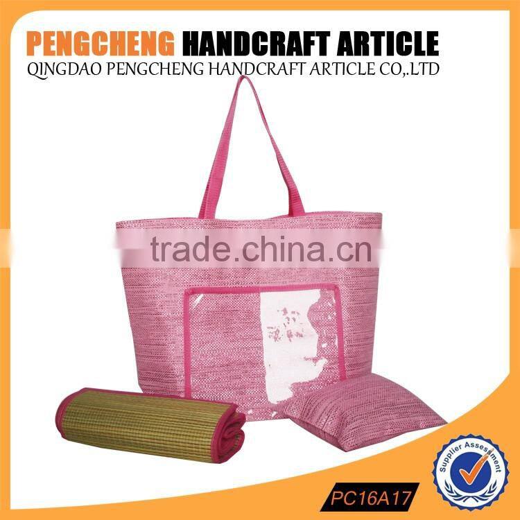 Color beautiful paper straw material wearing a silver line beach bag