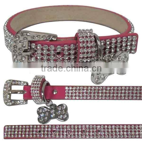 Diamond sparkly 4 row rhinestone studded dog collar