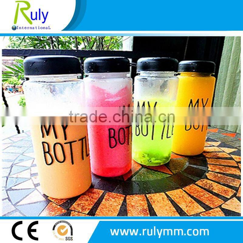 Korea Hot Sale Plastic Sports water bottle 500 ml my bottle With Black Cap