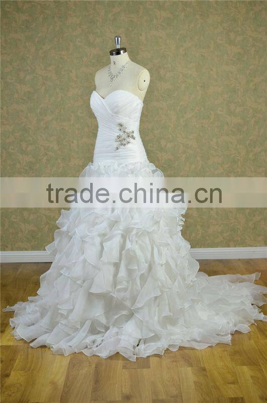 ivory mermaid wedding dress organza ruffle bridal gowns wedding dress 2014