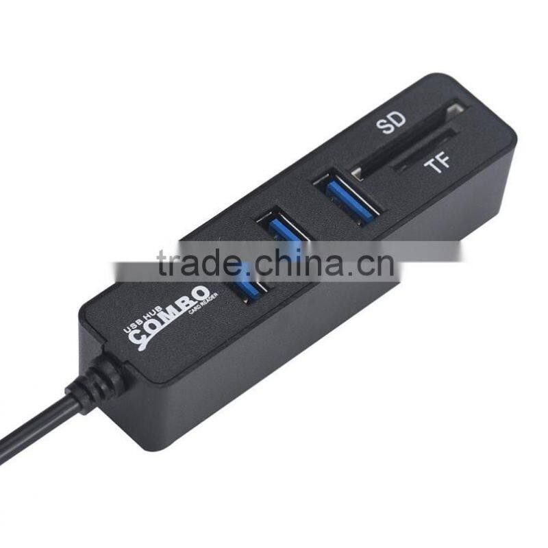 2 in1 Combo Super Speed USB 2.0 3 Port Splitter HUB+TF SD Card Reader LED Display Simple Type Up To 480Mbps For Windows For Mac