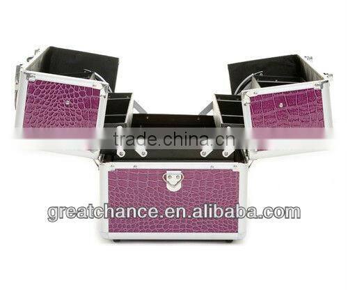 Elegant Classic Aluminium Beauty Box Professional Vanity Make Up Case Purple Cro