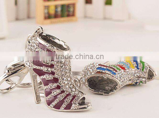2016 New High Heel Keychains Rhinestone Shoe Keyring charm Women Handbag key holder,girl bag Pendant Jewelry