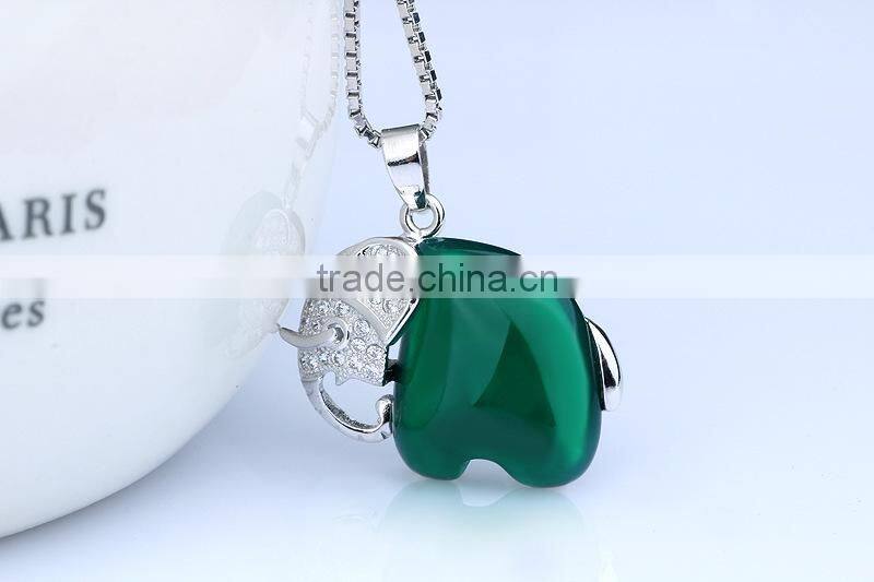 folk-custom cute special natural green agate stone 925 sterling silver Thailand elephant pendant