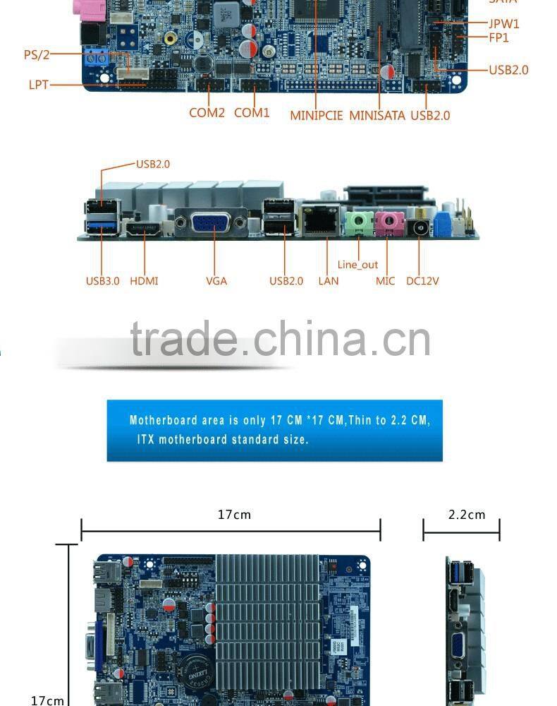 Thin itx motherboard J1900 industry pc mainboard with Onboard DDR3L 1.35V 4GB RAM