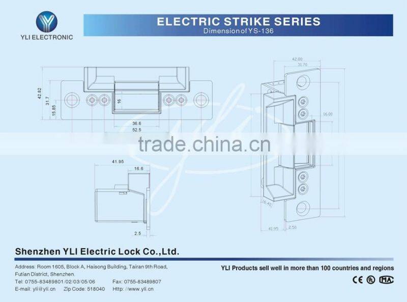 Fail safe ANSI standard heavy duty electric strike YS -136NC