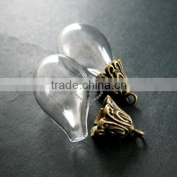 20x30mm vintage style antiqued bronze flower cap bail wish vial drop glass bottle pendant DIY supplies 1810392