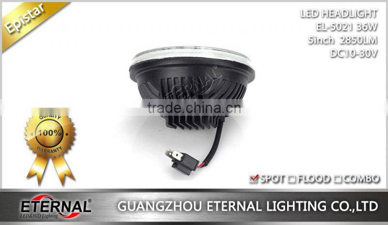 5in 36W round car automotive truck trailer vehicle led headlight with H4 plug high power spot driving beam