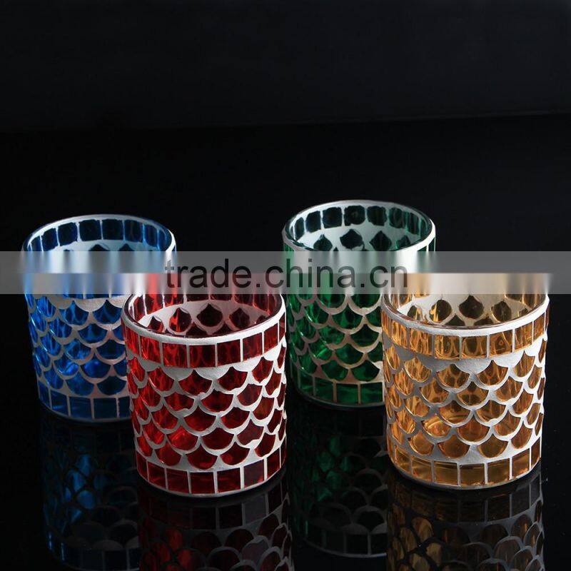 Glass decorative candle jars with mosaic