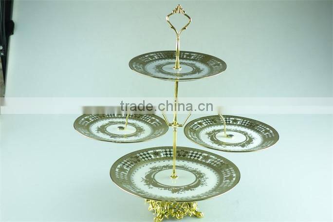 Cake stand ceramic/4 plates Mid-east style golden electroplated cake stand