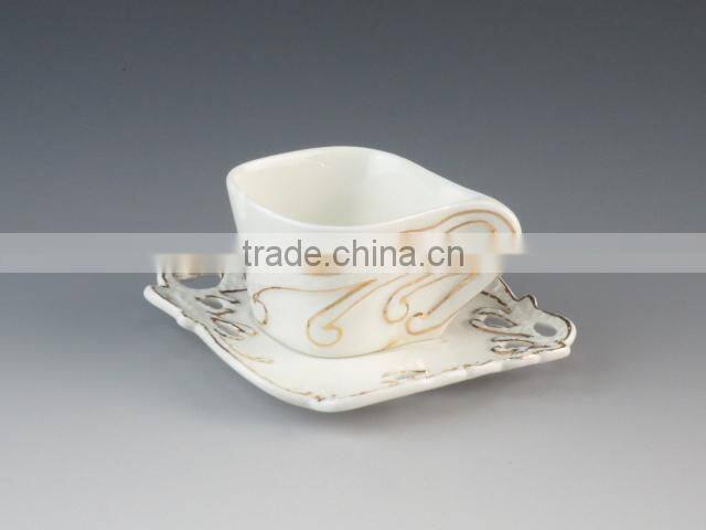Ceramic Porcelain White V Shaped Coffee Tea Cup And Saucer, wholesale cheap porcelain cup and saucer in stock