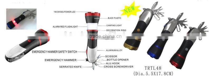 Multi tool with 1W/3W LED flashlight & alarm red flashlight