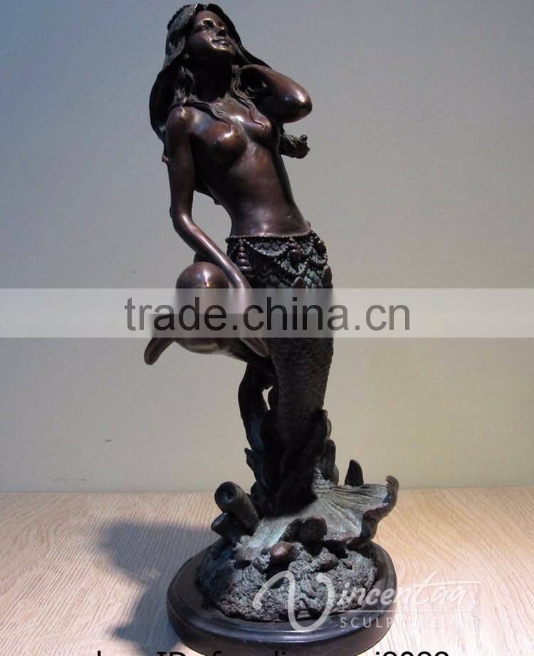 High quality hot sale bronze dolphin and mermaid sculpture